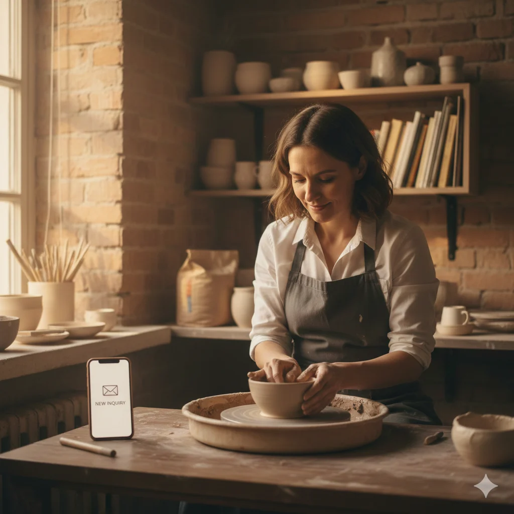 Small business owner making pottery